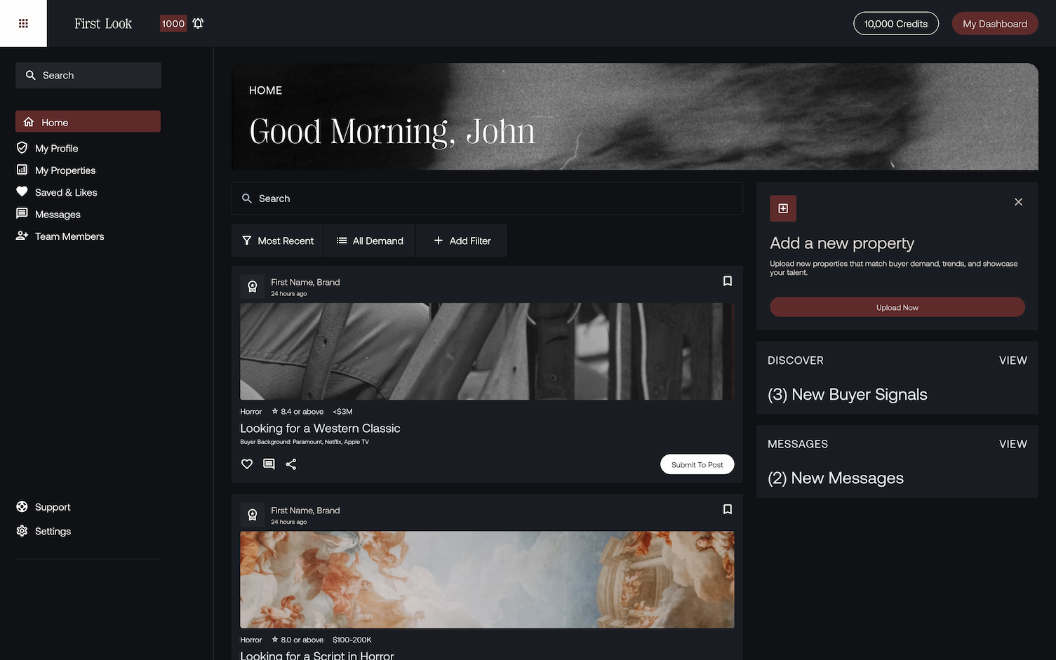 The redesigned dashboard, with live buyer demand in the feed